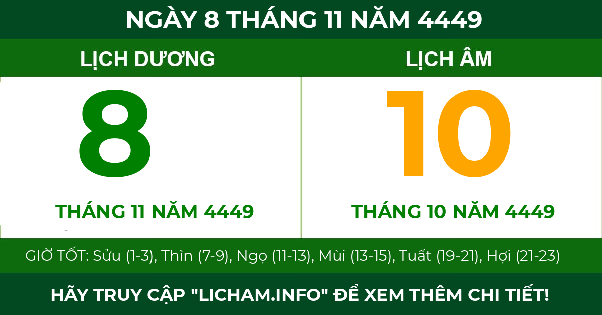 lịch âm ngày 8 tháng 11 năm 4449