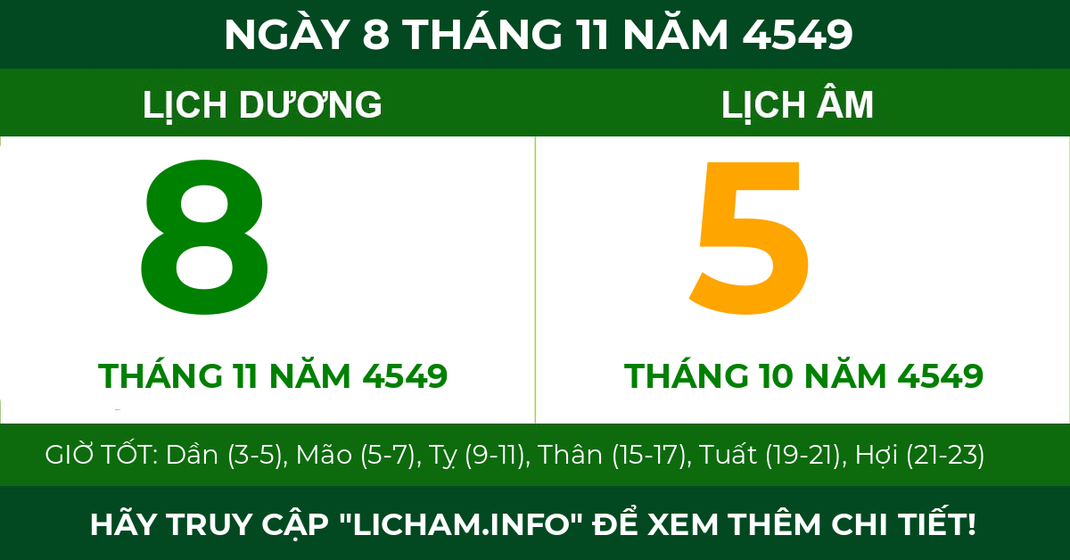 lịch âm ngày 8 tháng 11 năm 4549
