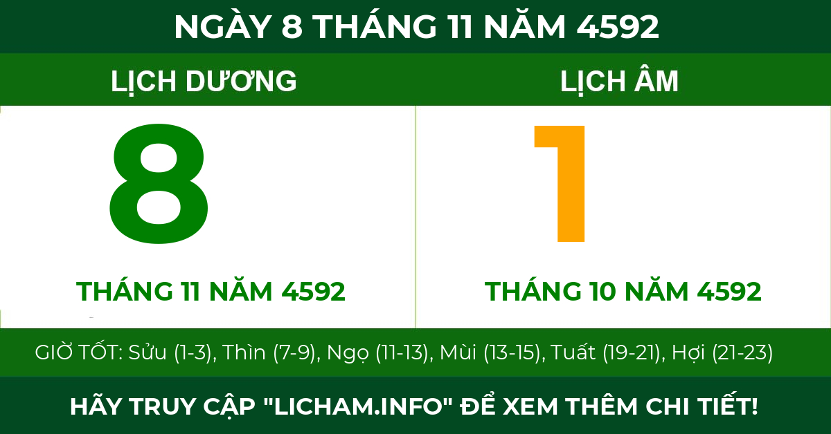 lịch âm ngày 8 tháng 11 năm 4592