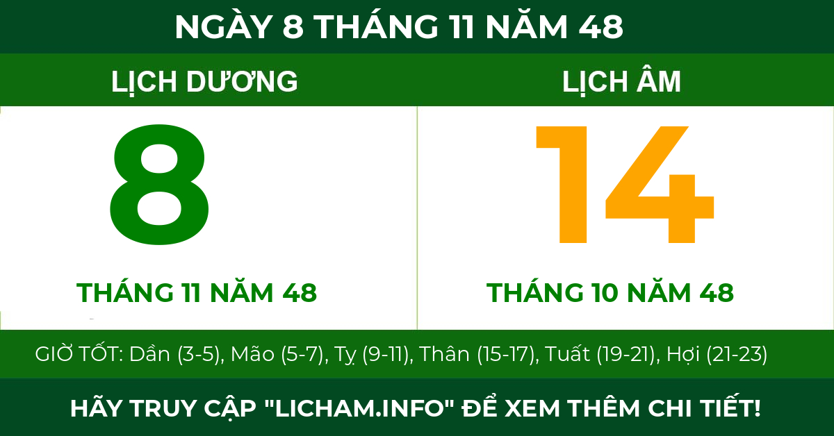 lịch âm ngày 8 tháng 11 năm 48