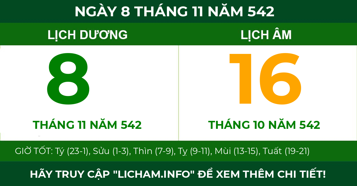 lịch âm ngày 8 tháng 11 năm 542