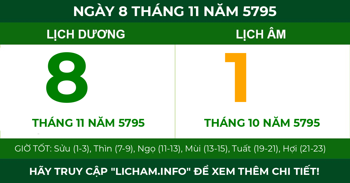lịch âm ngày 8 tháng 11 năm 5795