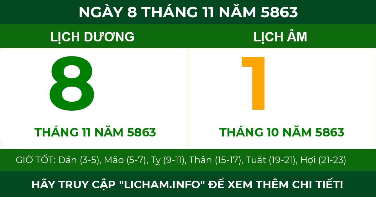 lịch âm ngày 8 tháng 11 năm 5863