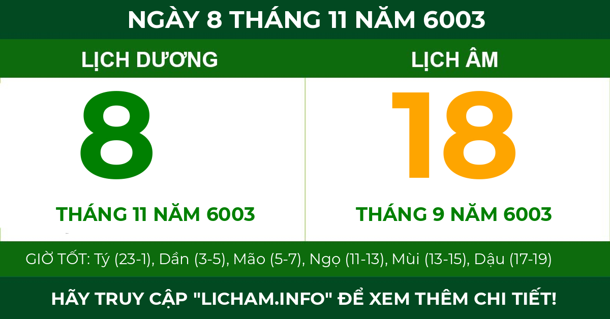lịch âm ngày 8 tháng 11 năm 6003