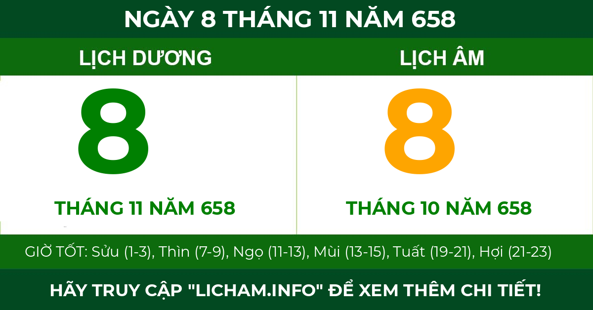 lịch âm ngày 8 tháng 11 năm 658