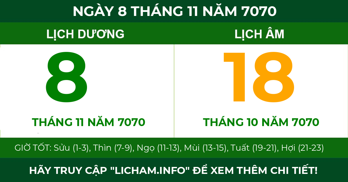lịch âm ngày 8 tháng 11 năm 7070