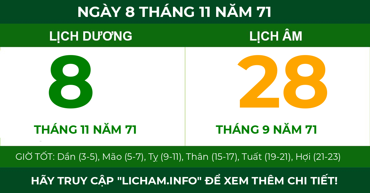 lịch âm ngày 8 tháng 11 năm 71