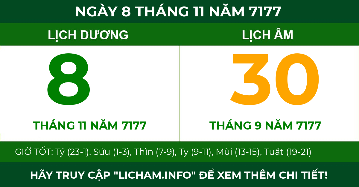 lịch âm ngày 8 tháng 11 năm 7177
