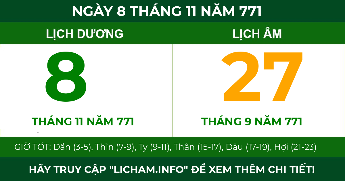 lịch âm ngày 8 tháng 11 năm 771