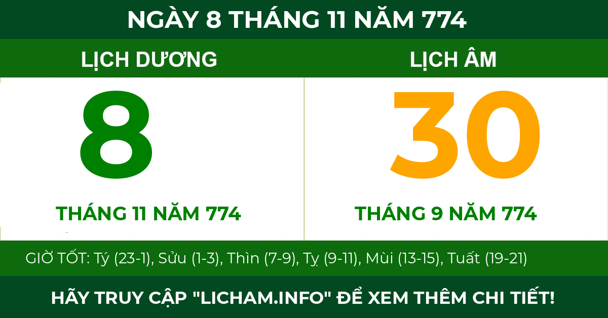 lịch âm ngày 8 tháng 11 năm 774