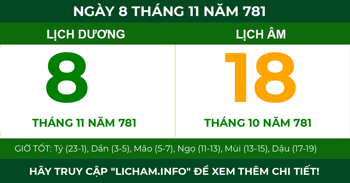 lịch âm ngày 8 tháng 11 năm 781