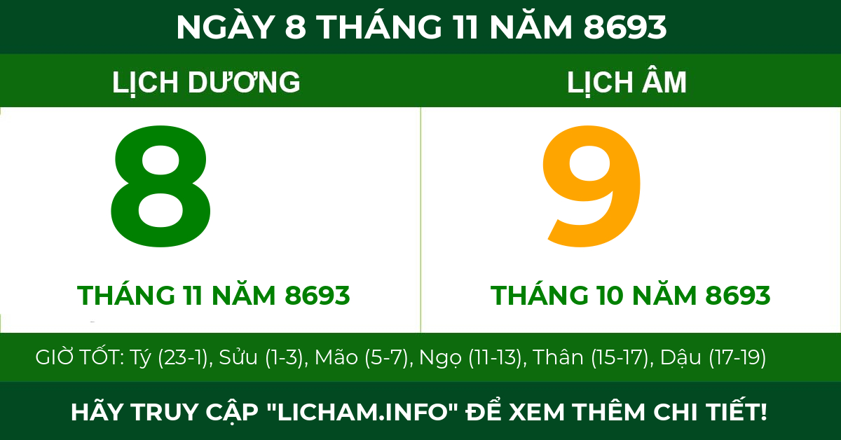 lịch âm ngày 8 tháng 11 năm 8693