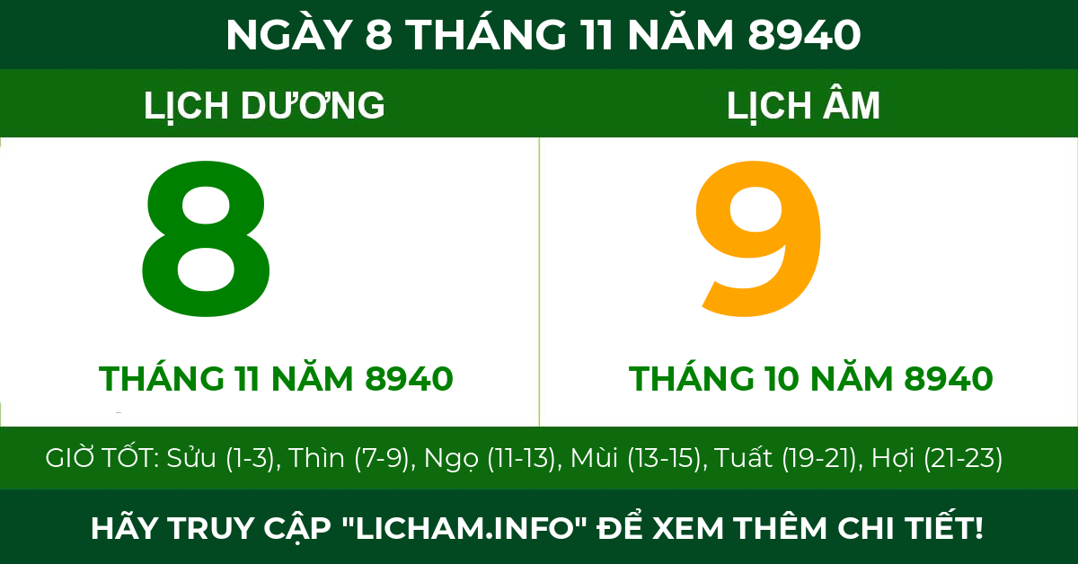 lịch âm ngày 8 tháng 11 năm 8940