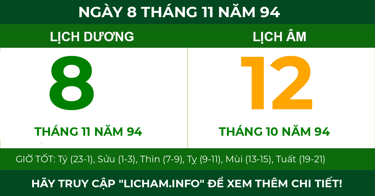 lịch âm ngày 8 tháng 11 năm 94