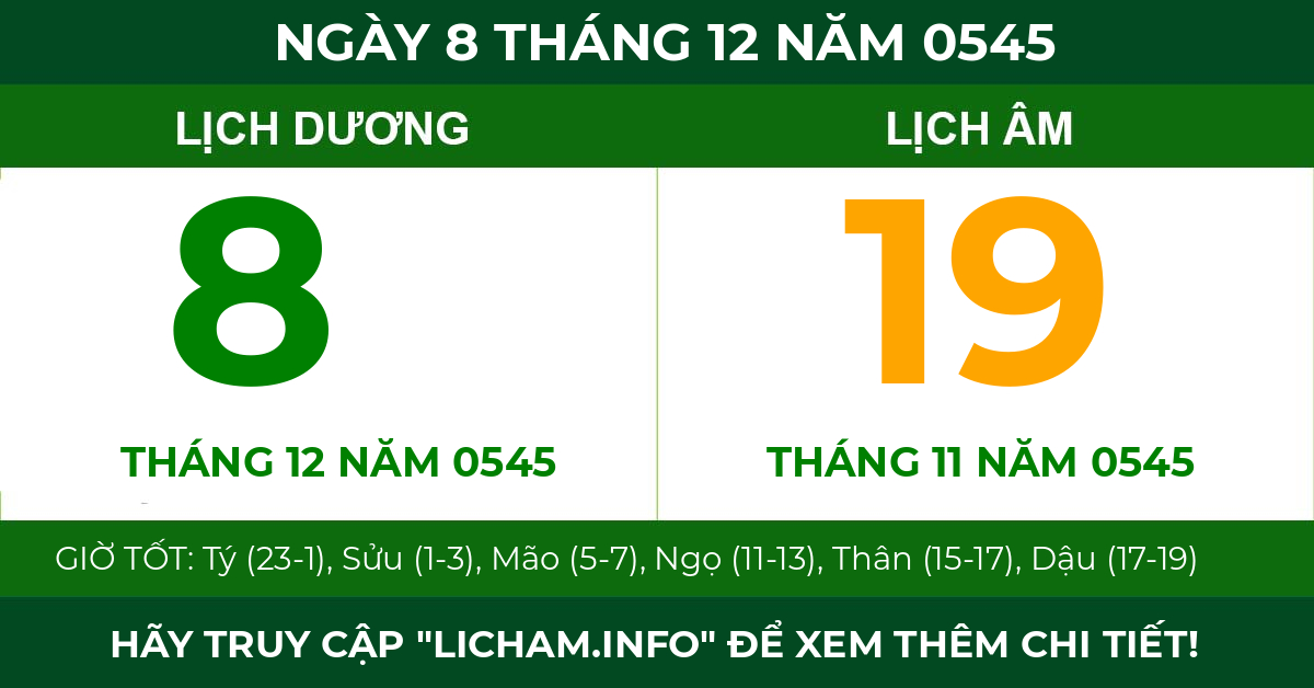 lịch âm ngày 8 tháng 12 năm 0545