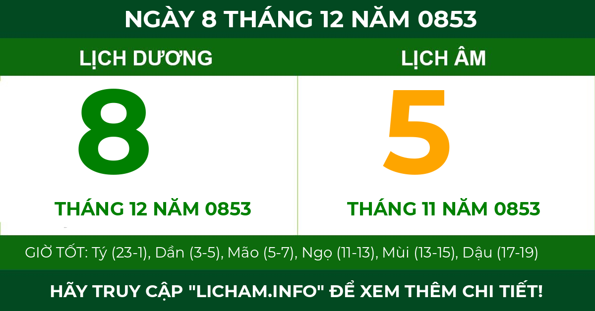 lịch âm ngày 8 tháng 12 năm 0853