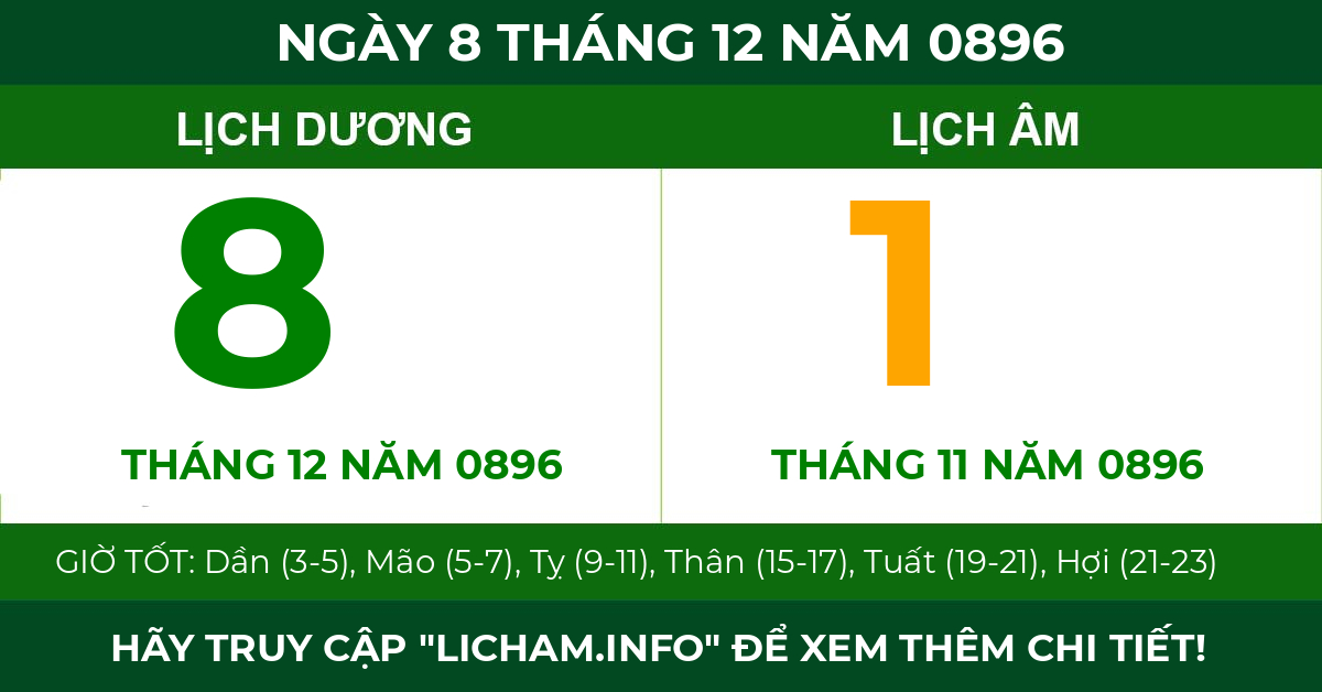 lịch âm ngày 8 tháng 12 năm 0896