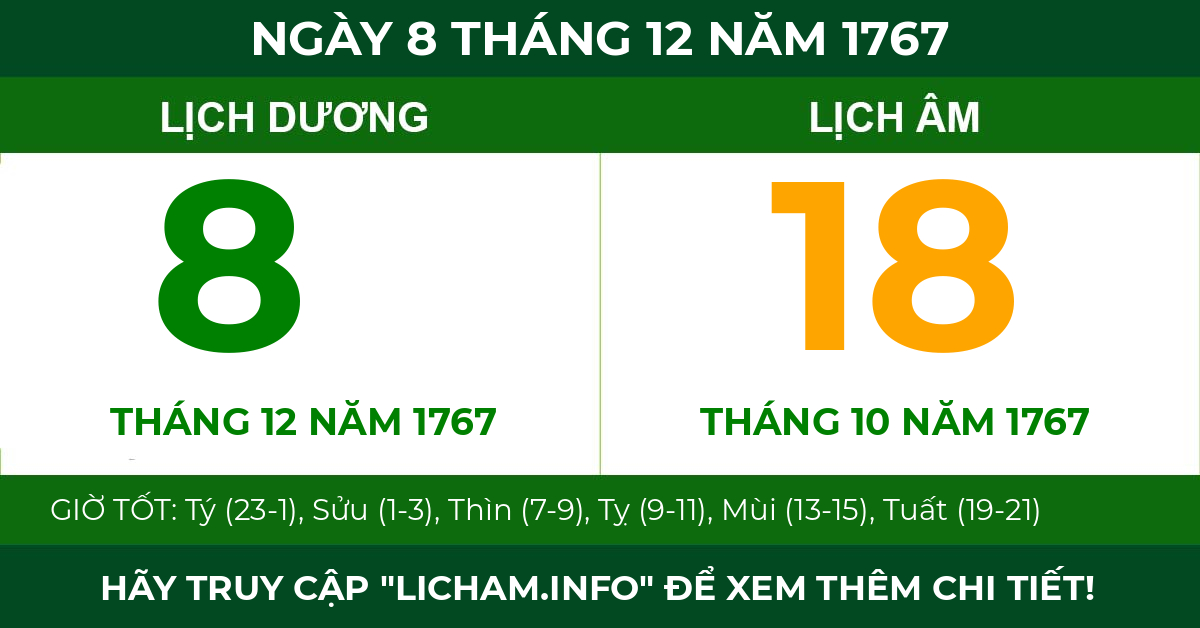 lịch âm ngày 8 tháng 12 năm 1767