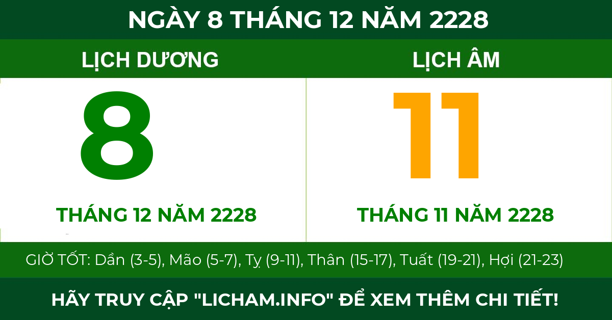 lịch âm ngày 8 tháng 12 năm 2228