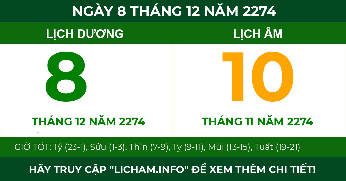 lịch âm ngày 8 tháng 12 năm 2274
