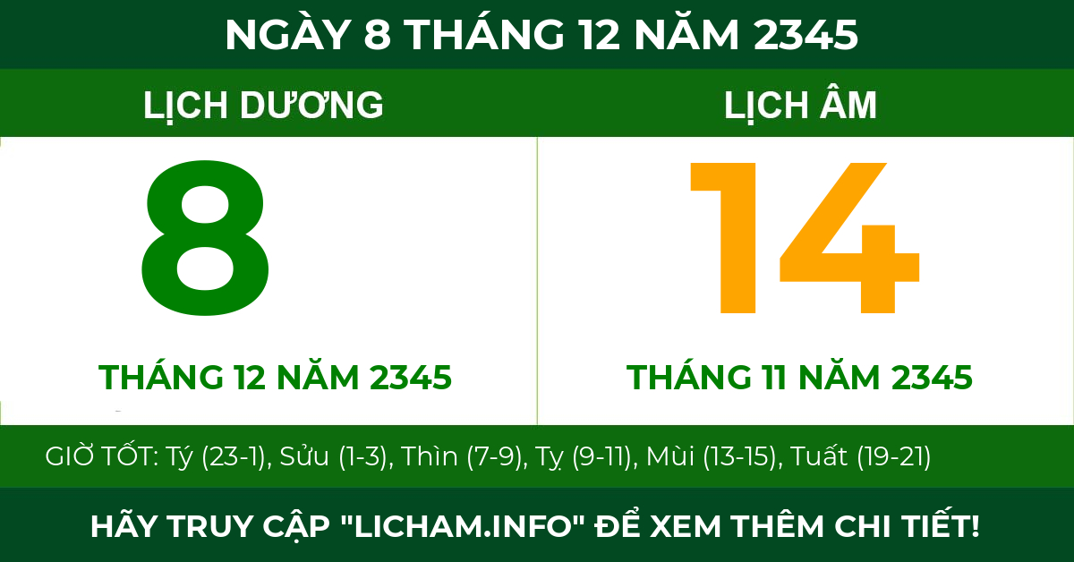 lịch âm ngày 8 tháng 12 năm 2345