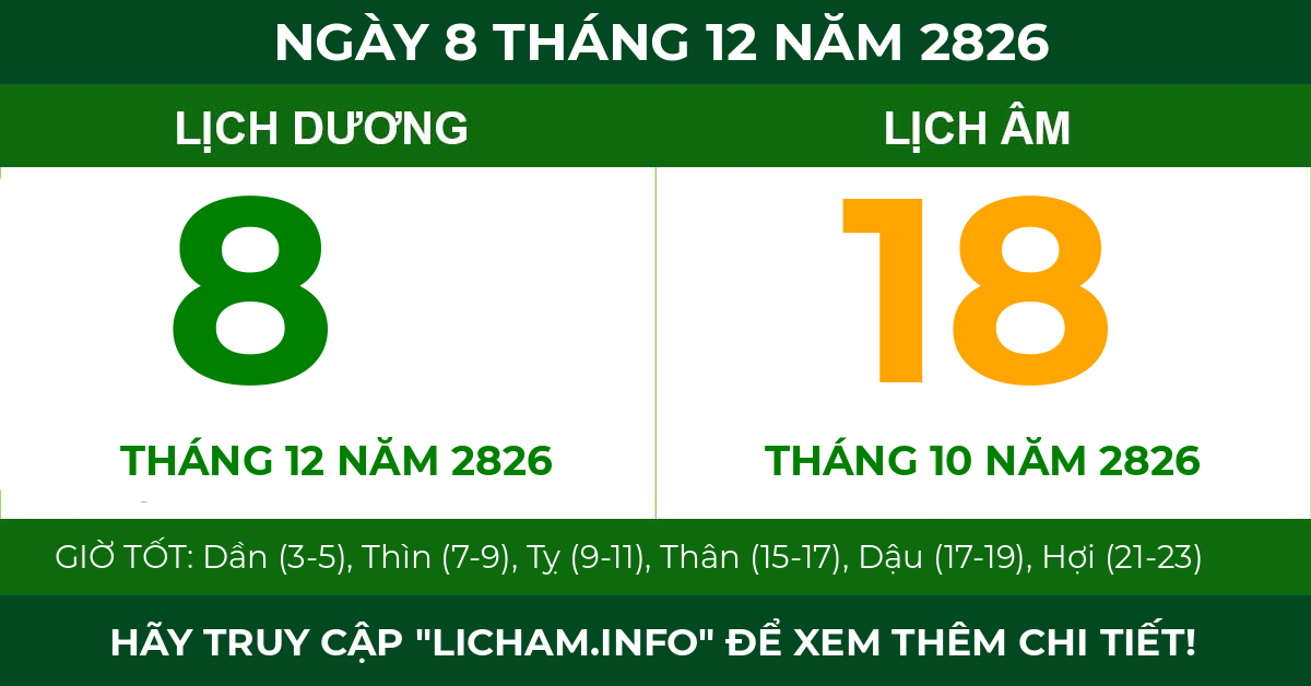 lịch âm ngày 8 tháng 12 năm 2826
