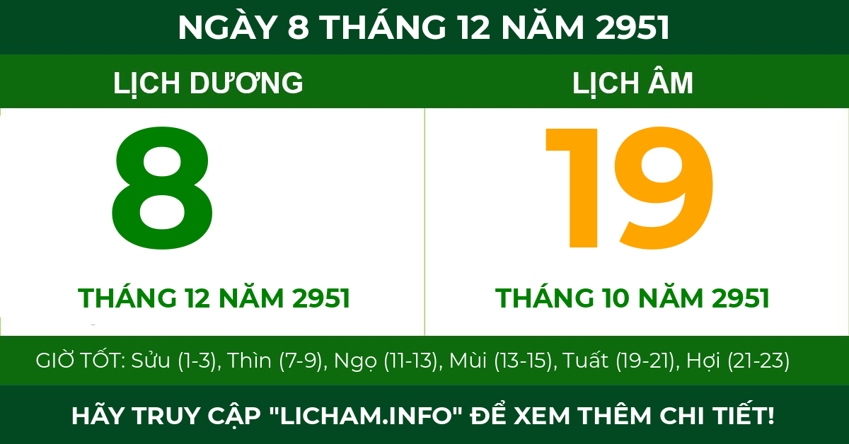 lịch âm ngày 8 tháng 12 năm 2951