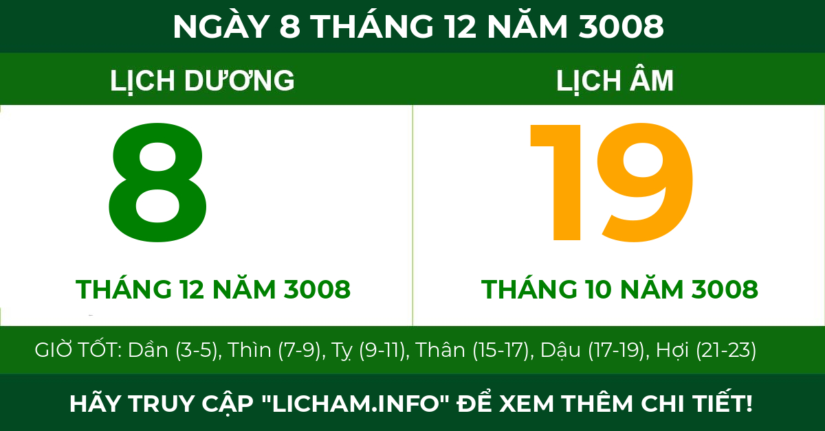 lịch âm ngày 8 tháng 12 năm 3008