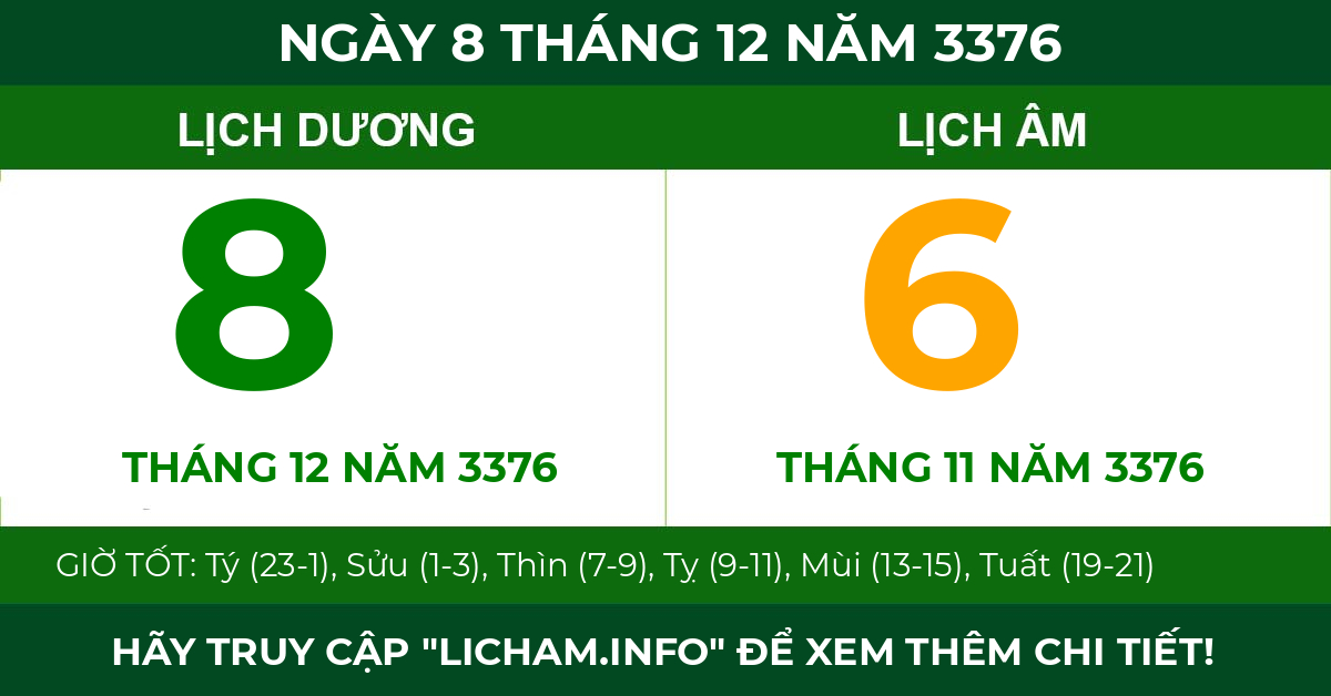 lịch âm ngày 8 tháng 12 năm 3376