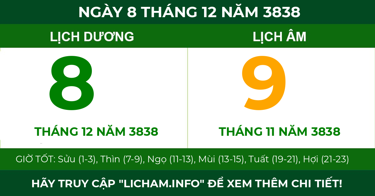 lịch âm ngày 8 tháng 12 năm 3838