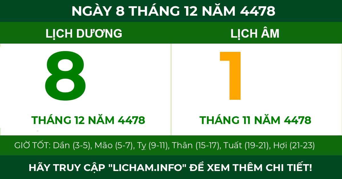 lịch âm ngày 8 tháng 12 năm 4478