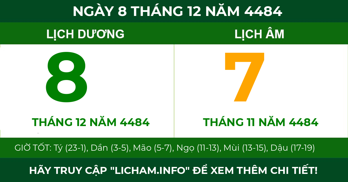 lịch âm ngày 8 tháng 12 năm 4484