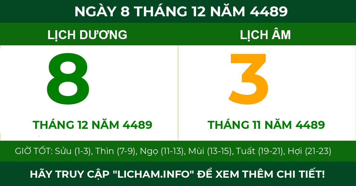 lịch âm ngày 8 tháng 12 năm 4489