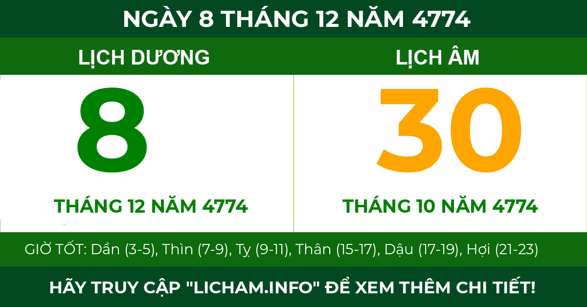 lịch âm ngày 8 tháng 12 năm 4774