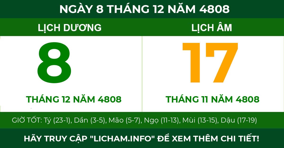 lịch âm ngày 8 tháng 12 năm 4808
