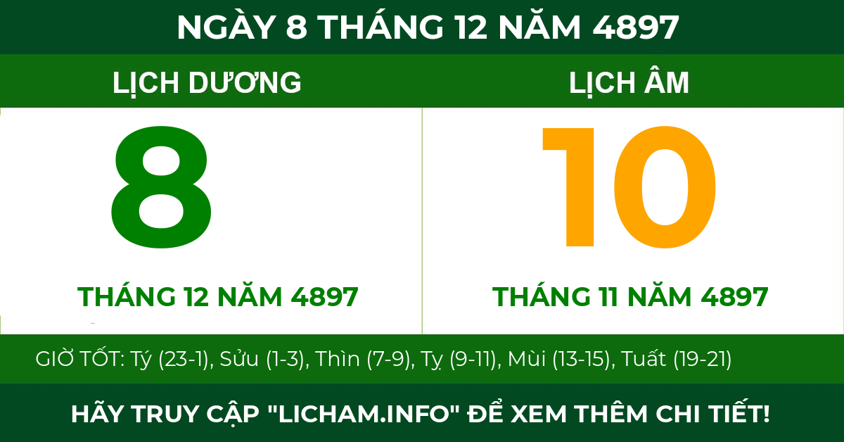 lịch âm ngày 8 tháng 12 năm 4897