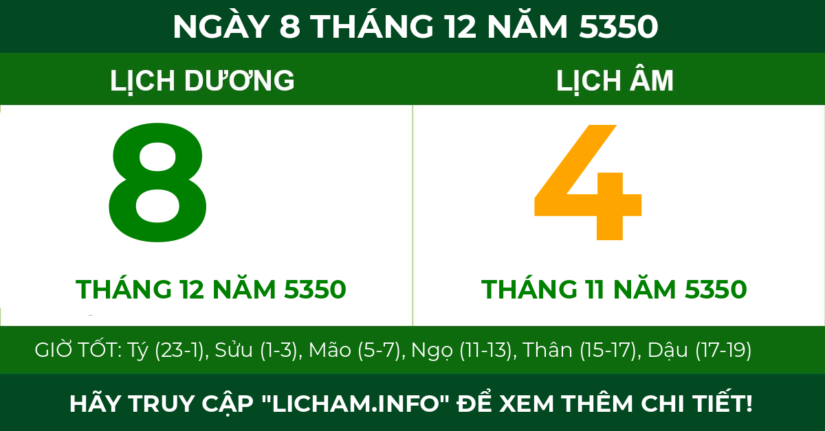 lịch âm ngày 8 tháng 12 năm 5350