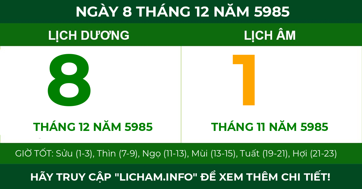 lịch âm ngày 8 tháng 12 năm 5985