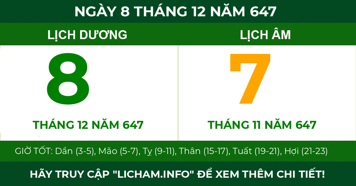 lịch âm ngày 8 tháng 12 năm 647