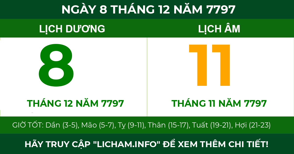 lịch âm ngày 8 tháng 12 năm 7797