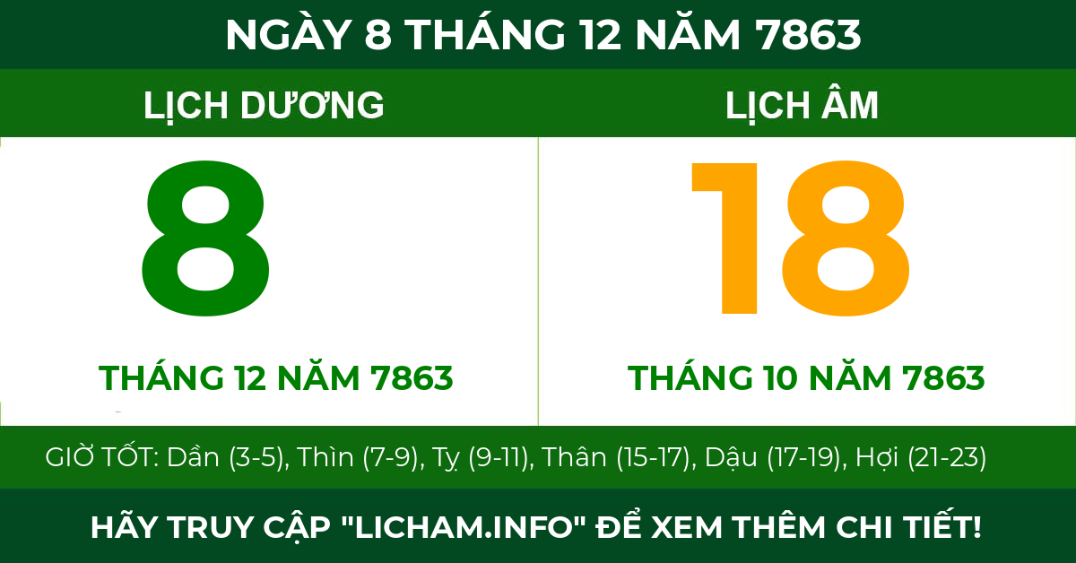 lịch âm ngày 8 tháng 12 năm 7863