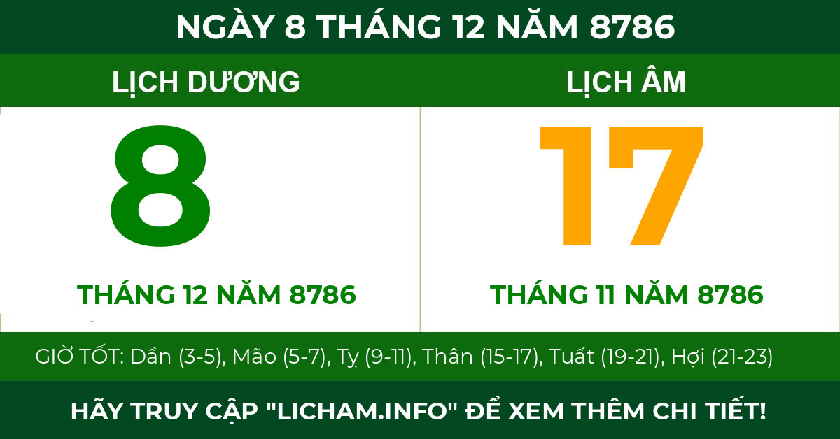 lịch âm ngày 8 tháng 12 năm 8786