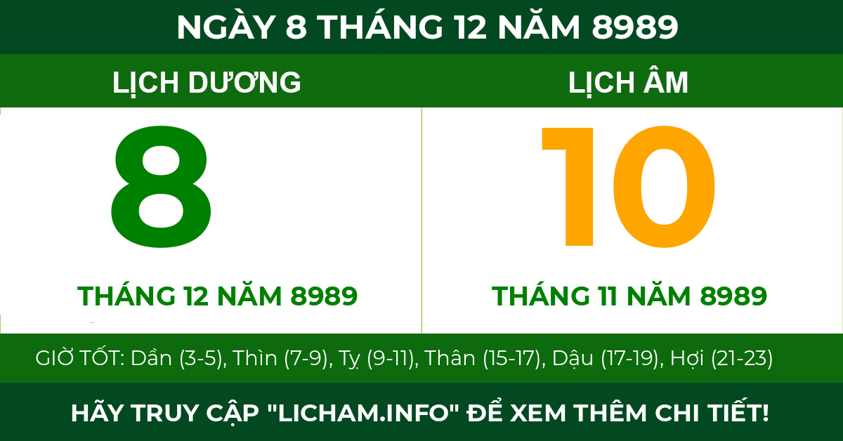 lịch âm ngày 8 tháng 12 năm 8989