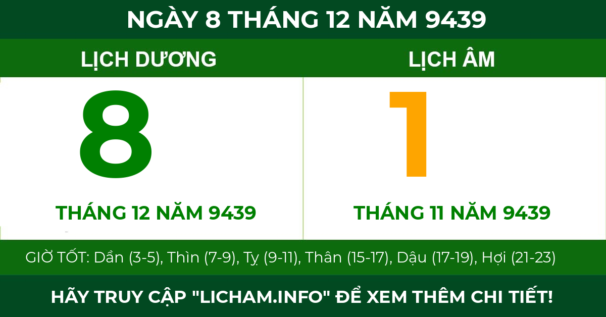 lịch âm ngày 8 tháng 12 năm 9439
