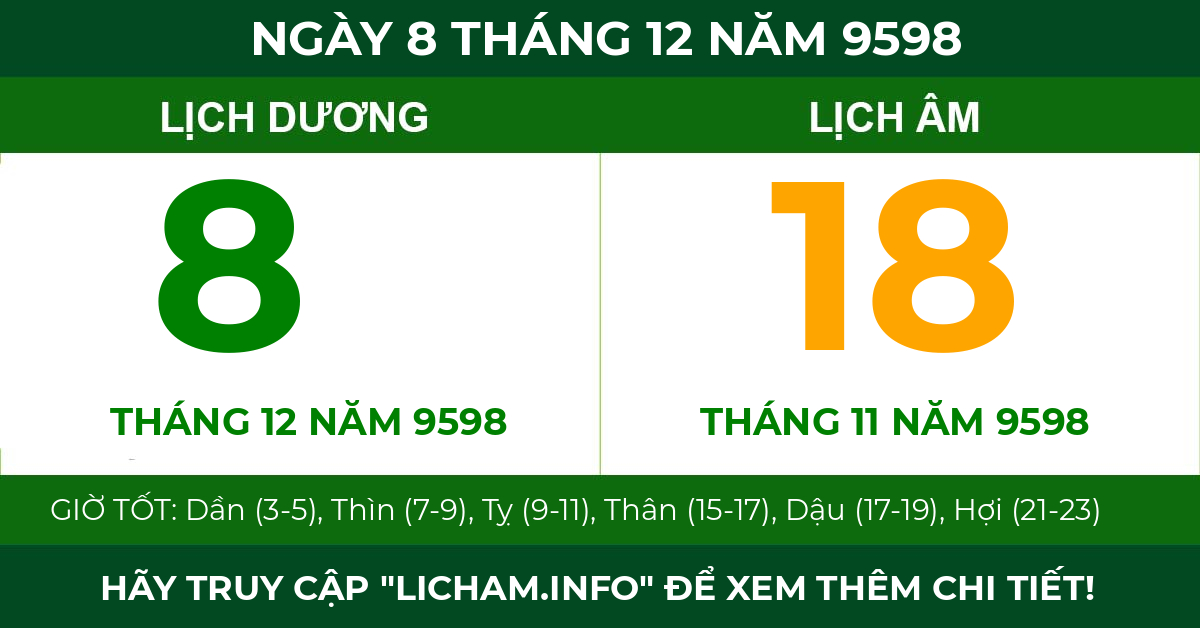 lịch âm ngày 8 tháng 12 năm 9598