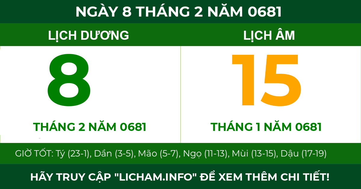 lịch âm ngày 8 tháng 2 năm 0681