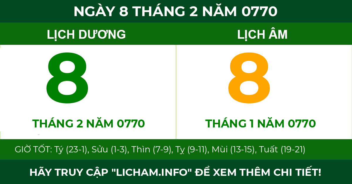 lịch âm ngày 8 tháng 2 năm 0770