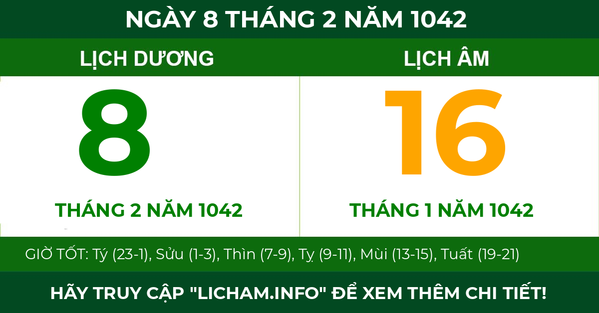 lịch âm ngày 8 tháng 2 năm 1042