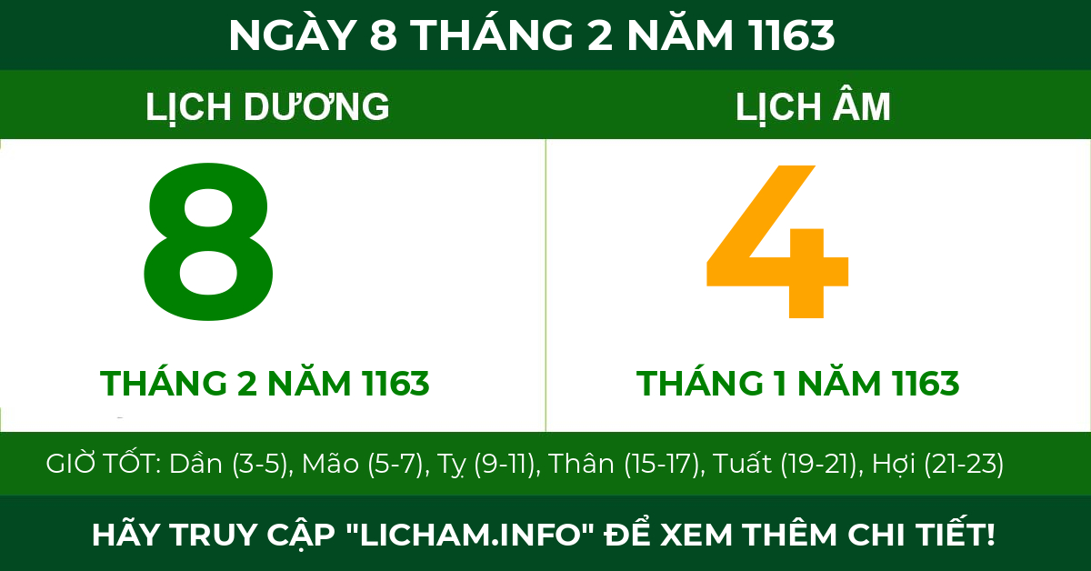 lịch âm ngày 8 tháng 2 năm 1163