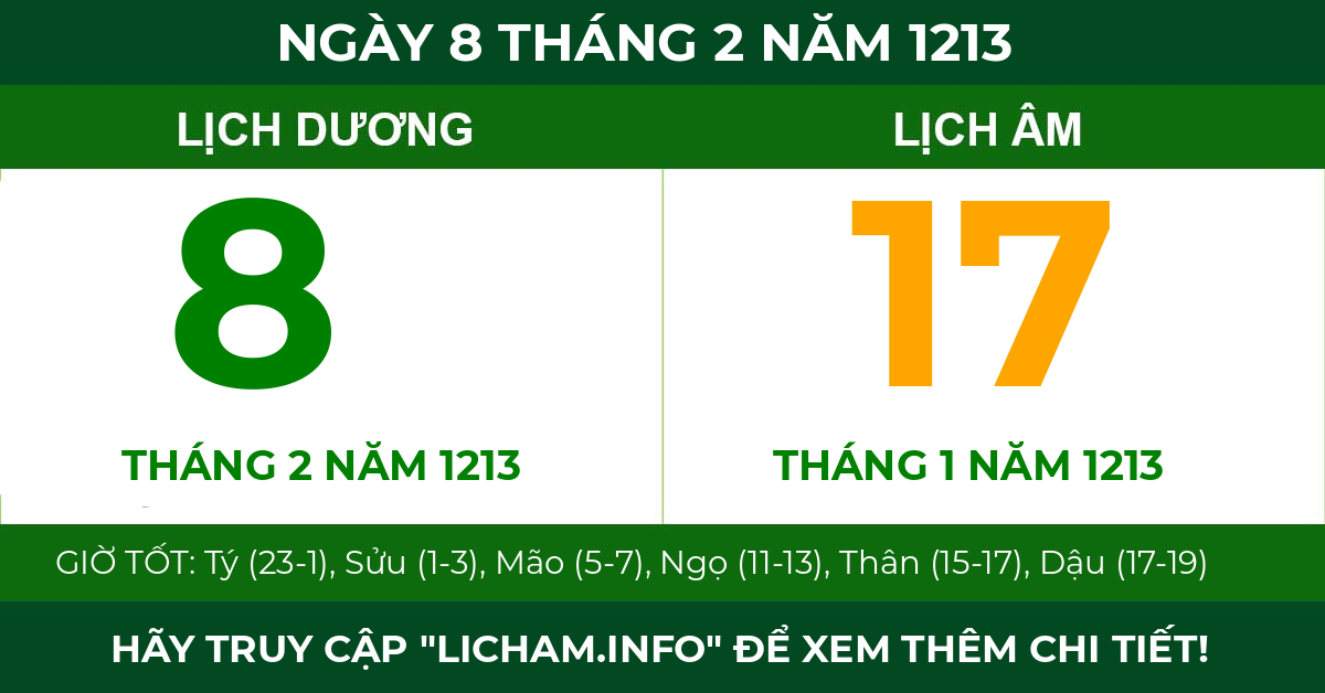 lịch âm ngày 8 tháng 2 năm 1213